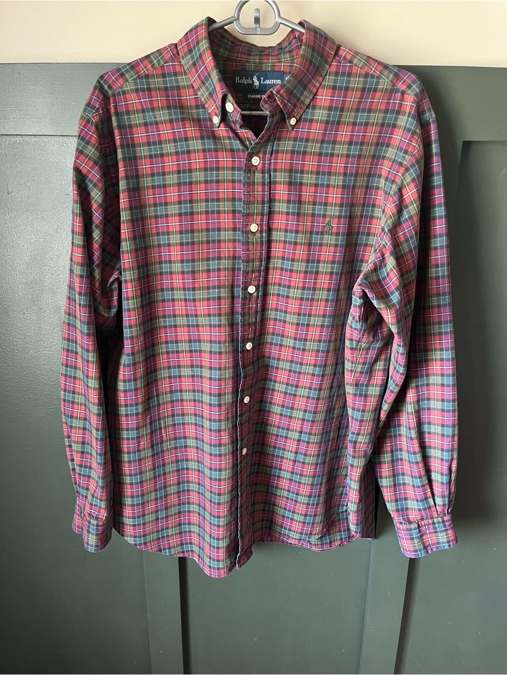 Ralph Lauren Red and Green Plaid Button-Down Shirt